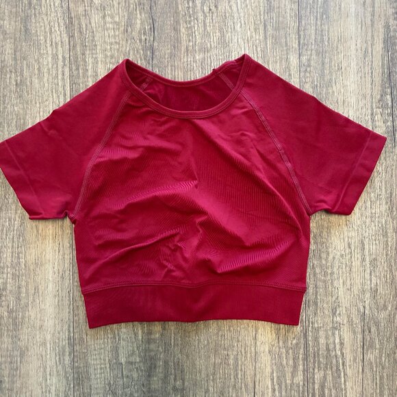 Contour Short Sleeve Crop Top- Ruby Red - Picture 1 of 2